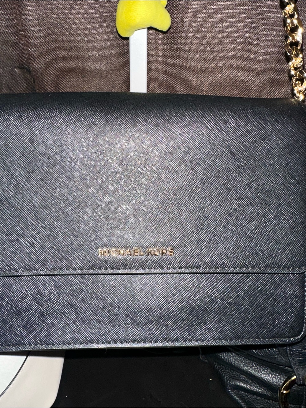 Michael Kors Black Leather Messenger Bag with Gold Hardware